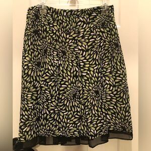 Worthington Women’s A Line Pleated Skirt 10 Lined Black Green Cream Side Zip